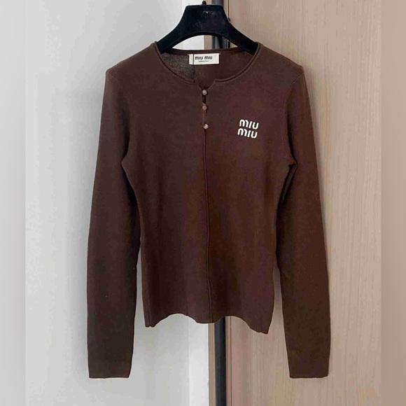Miu Miu Chocolate Long Sleeve Tee - Picture 1 of 4